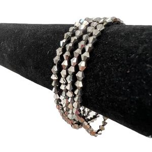 VINTAGE SILVER MIRRORED FACETED AURORA BOREALIS STRETCH BRACELET - SET OF 4
